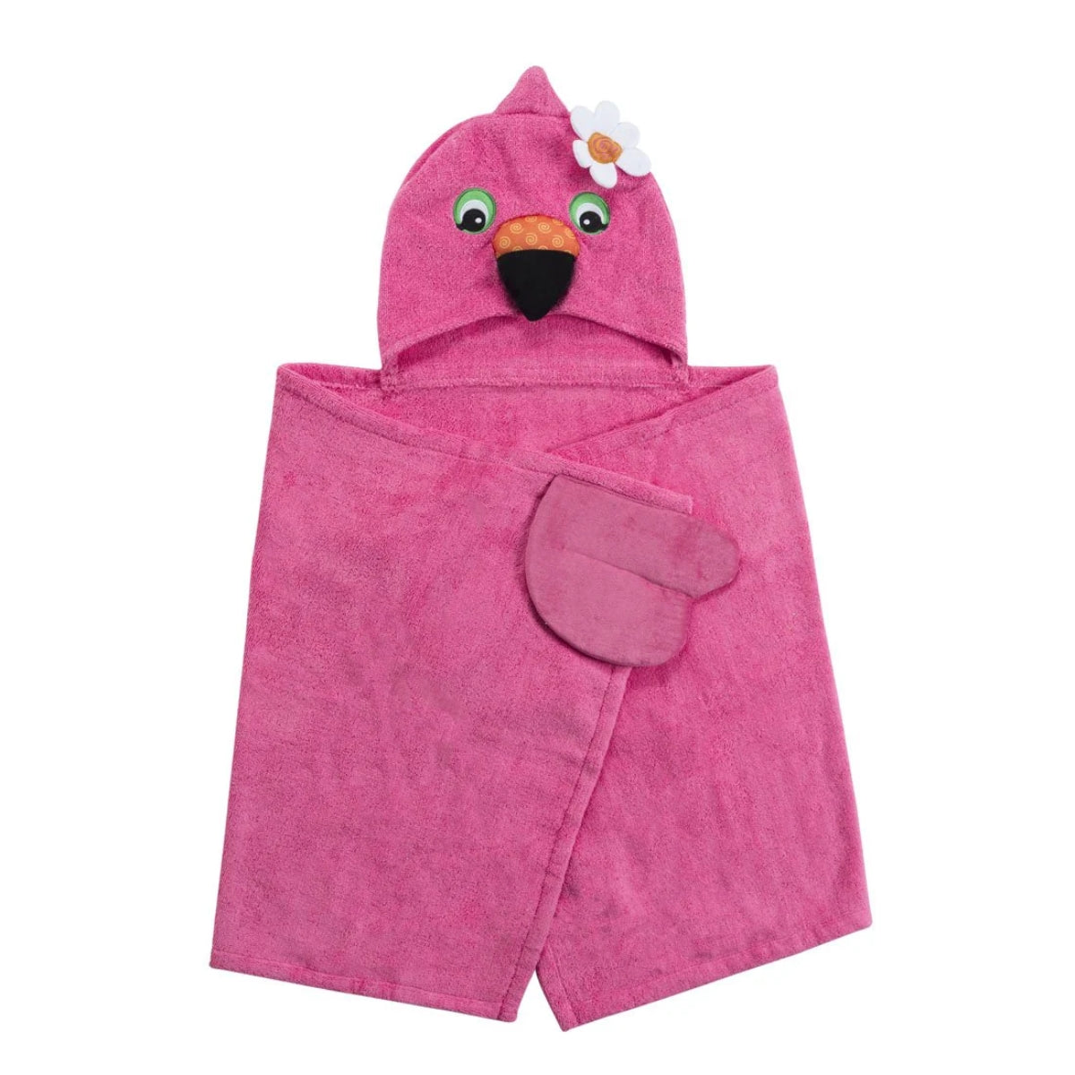 Zoocchini Kids Plush Terry Hooded Bath Towel - Franny the Flamingo - Soft & Absorbent Comfort