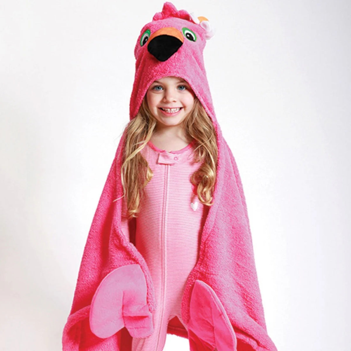 Zoocchini Kids Plush Terry Hooded Bath Towel - Franny the Flamingo - Playful & Whimsical Design